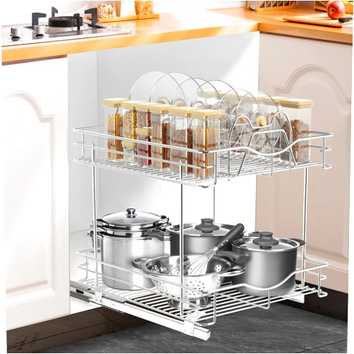 FULGENTE Professional Pull Out Cabinet Organizer Rack for Lid Cookware 14