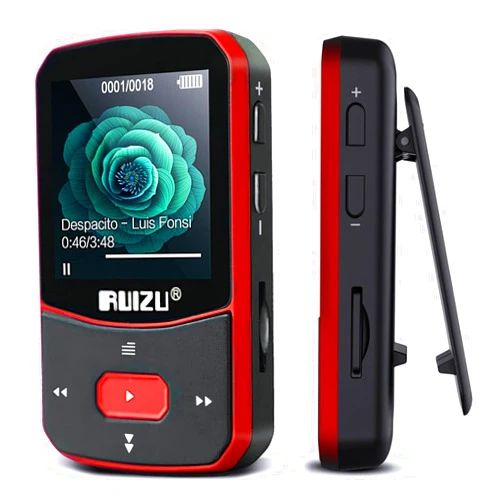 RUIZU 64GB Clip MP3 Player with Bluetooth 5.3, Portable Music Player with Voice Recorder for Sports Running, FM Radio, Pedometer, A-B Repeat, Audio Shuffle Playback, Support 128GB Micro SD Card, Red