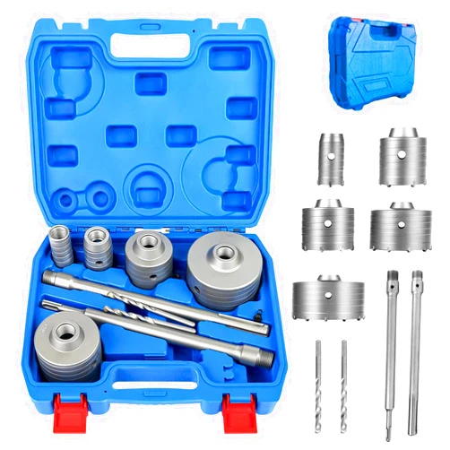 DEHUIWI 9PCS Masonry Hole Saw, Concrete Hole Saw Kit 4 Inch SDS Plus Max Bit Shank for Cement Brick Wall, Carbide Hole Saw Kit 30 40 65 80 100 MM, Diamond Drill Core Bit for Brick, Cement, Stone