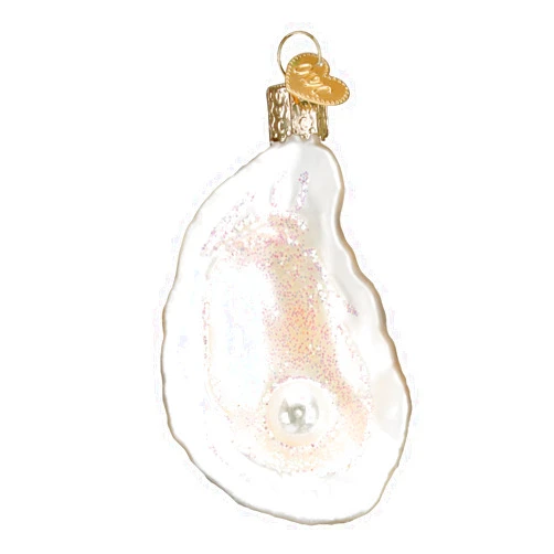 Old World Christmas Ornaments: Beach Shells Glass Blown Ornaments for Christmas Tree, Oyster with Pearl