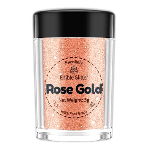 Shanlinly Rose Gold Edible Glitter for Cake Drinks - Food Grade 5g Shimmer Luster Glitter Dust Edible Glimmer Powder for Strawberries, Sprinkle on Sparkle, Chocolate, Cookie, Cupcake, Cocktail, Vegan