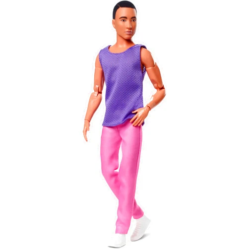Barbie Looks Ken Fashion Doll with Black Hair Dressed in Purple Mesh Top & Pink Trousers, Posable Collectible with Made to Move Body