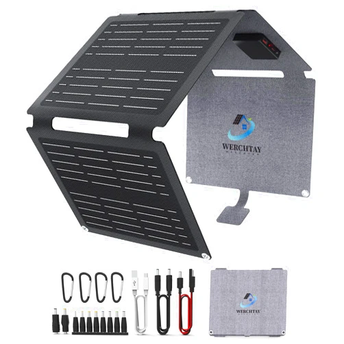 WERCHTAY Portable Solar Panel 30W Foldable Solar Charger with DC Output, QC2.0/3.0/PD USB and Type C Compatible with Phones, Tablet, and Power Station, IP67 Waterproof for Camping, Hiking, Backpacking