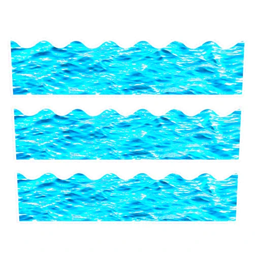 Augisteen 57.4 Ft Ocean Wave Bulletin Board Borders Under The Sea Scalloped Border Paper Blue Ocean Theme Borders Beach Classroom Decoration for Summer Back to School Theme Party Decor, 50 Pcs