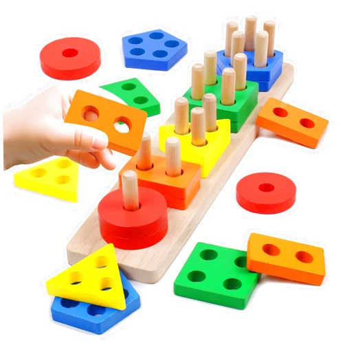 YHHYTOY Montessori Toys for 1 2 3 Year Old - Wooden Baby Stacking Toys Sensory Educational Shape Sorter Color Sorting Toy for Toddlers 1-3, Preschool Learning Birthday Gifts for Baby Girls Boys Kids