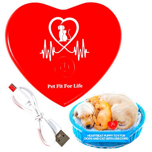 Pet Fit For Life Rechargeable Red Heartbeat Simulator with USB Cord – Long-Lasting Heartbeat Toy for Puppy & Kitten, Beating Heart Toy for a Peaceful Night for Dogs and Cats