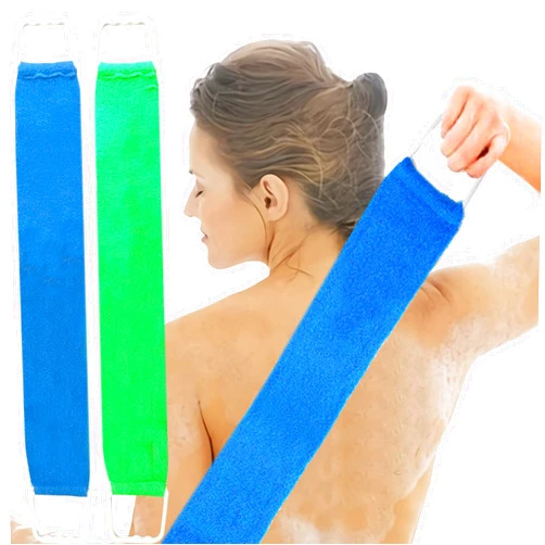 SMITCO Back Scrubber for Shower for Men and Women | Extra-Long Exfoliating Shower Towel for Back Scrubbing | Exfoliation Back Cleaner Removes Dead Skin and Prevents Acne on Back- 2 Pack - Blue & Green
