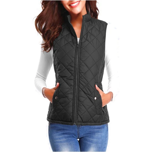 Fuinloth Women's Quilted Vest, Stand Collar Lightweight Zip Padded Gilet