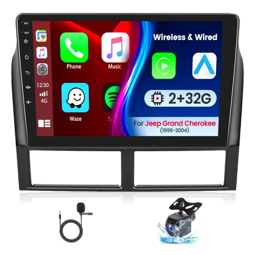 Hikity Wireless Carplay Android Car Stereo for Jeep Grand Cherokee 1999-2004, 2+32G 9 Inch Touchscreen Radio with Android Auto Multiple UI GPS Navigation WiFi + AHD Backup Camera
