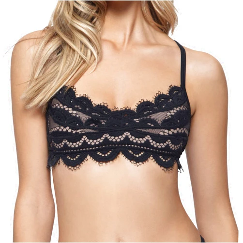 PQ Swim Women's Midnight Cross Strap Lace Bralette - Adjustable Tie, Removable Padding