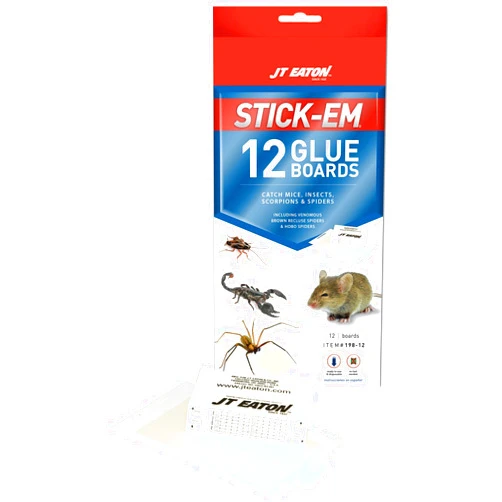 JT Eaton Stick-Em 198-12 Mouse & Insect Glue Trap, 12 Glue Traps, White