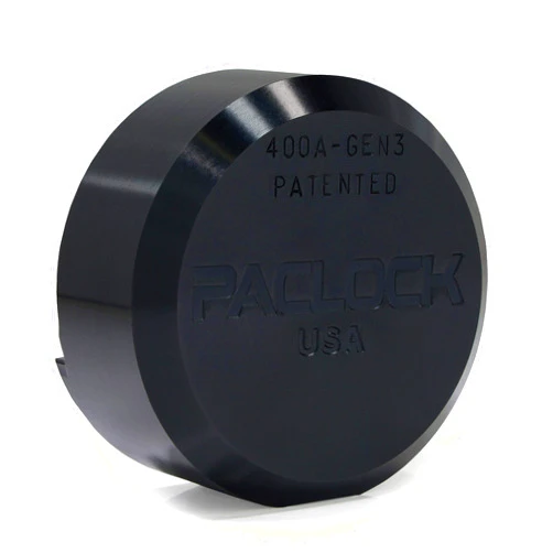PACLOCK's UCS-8A Step-Back Hockey Puck, Buy American Act Compliant, Black Anodized Aluminum, High Security 6-Pin Cylinder, One Lock Keyed to a Number U-Pick! w/ 2 Keys, Hidden Shackle