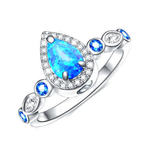 HOOHWE 925 Sterling Silver Teardrop Urn Rings Hold Loved Ones Ashes, Blue Opal Cremation Keepsake Urn Ring Memorial Jewelry Gift for Ashes for Women