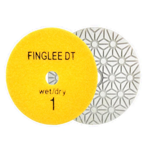 FINGLEE DT 4 inch 3 Steps Diamond Dry Polishing Pad Diamond Resin Discs for Granite Marble Quartz (5pcs Grit1)