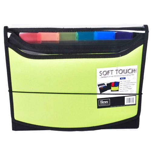 Filexec Soft Touch Padded Canvas Window Expanding File, 13 Pockets, Green (46225-4), Letter, 1 Pack