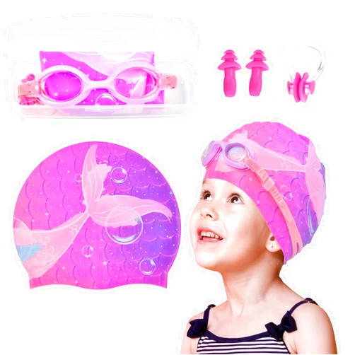 AuSletie Kids Swim Caps for Girls, Toddler Silicone Swimming Cap for Kids, Durable Comfortable Swimming Caps for Girls