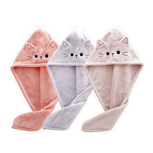 Generic BATTILO PTY Cute Cat Microfiber Hair Towel Wrap for Kids,3 Packs Hair Drying Towels Rapid Dry Hair Turban Funny Twist Hair Towel for Women Girls Kids Curly Long Hair(Cat)