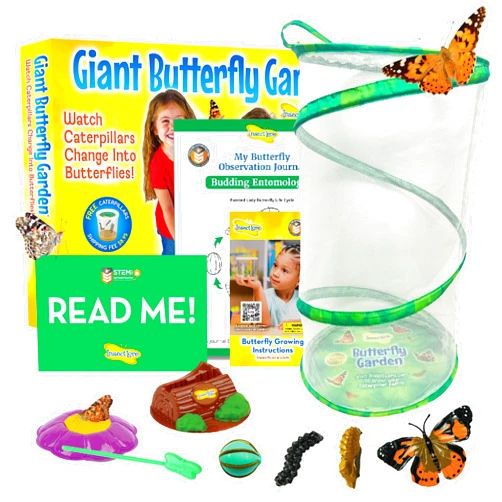 Insect Lore Giant Butterfly Garden with Voucher | 18 Inch Habitat | Life Cycle Figurines Included | Voucher to Redeem 5 Baby Caterpillars Later | Raise Painted Lady Butterflies