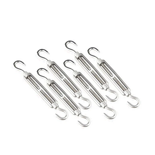 Qjaiune 6Pcs M5 Turnbuckle Hook & Hook Turnbuckles, 304 Stainless Steel Turnbuckle Adjustable Wire Rope Tensioner, Heavy Duty Turnbuckle for Cable Wire Rope Tension, Sun Shade, Tent Installation