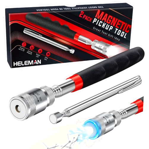HELEMAN Tools Gifts for Men Stocking Stuffers Christmas - Magnetic Pickup Tool for Mens Gifts LED Telescoping Pick Up Tool Set for Hard to Reach Place Cool Gadgets Birthday Gifts for Dad Women Fathers Husband