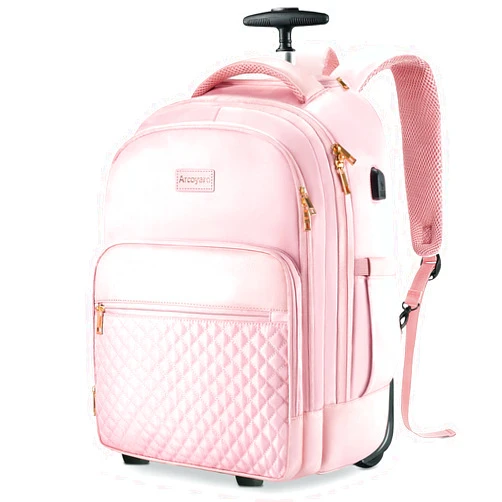 Arcoyard Rolling Backpack Carry On Luggage For Adults With Wheels, 40L Wheeled Backpack For Women, Travel Roller Backpack, Rolling Bag, Pink