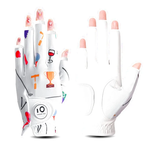 FINGER TEN Golf Gloves Women Left Right Hand Leather with Ball Marker Value Pack, Colored Glove for Ladies Right Left Handed Golfer All Weather Grip
