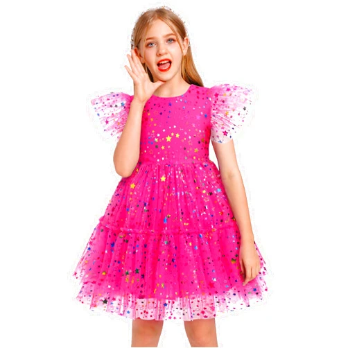 IMEKIS Toddler Kids Girls Confetti Stars Birthday Princess Dress Tulle Boho Cake Smash Photo Shoot Outfit for 3-10T