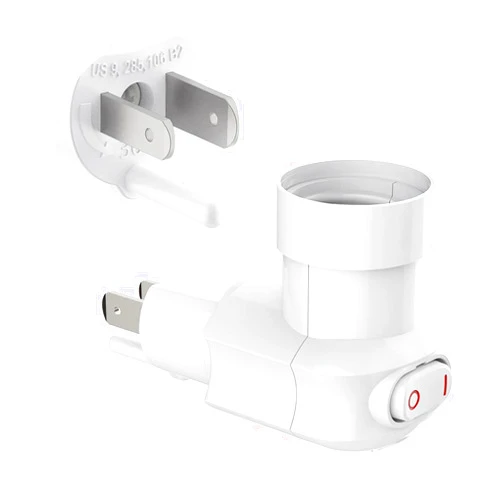 YINGMORE Plug in Light Socket, Outlet to Light Bulb，3-Prong Outlet Socket Adapter, 360° Rotatable Plug with On/Off Switch, ETL Listed, (White)