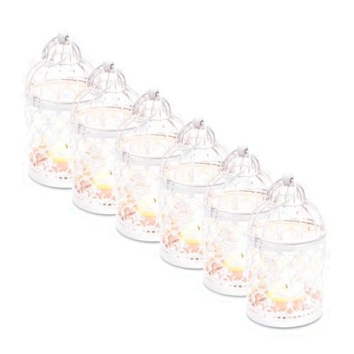 SHOWLOUE Hanging Birdcage Lantern, 6PCS Small Metal Tealight Holder Vintage Decorative Hanging Candle Holder Lantern Centerpieces for Wedding Halloween Christmas Table Decoration