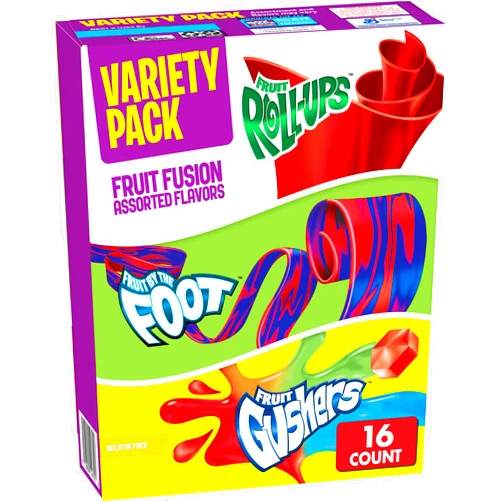 Betty Crocker Fruit Roll-Ups, Fruit by the Foot, Gushers, Snacks Variety Pack, 16 ct (Pack of 6) Variety 1 Count (Pack of 6)