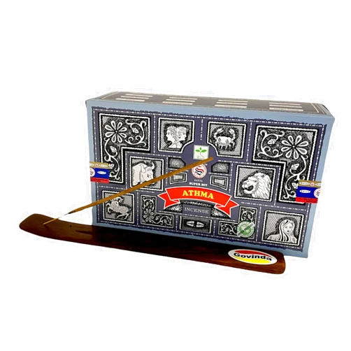 Govinda Incense Stick Holder Bundle with Satya Bangalore (BNG) Super Hit Athma Incense Sticks - 12 Boxes x 15 Grams