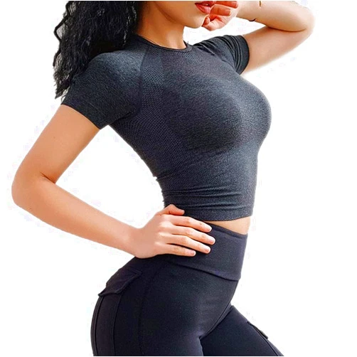 Vanoluya Women's Workout Crop Top Seamless Athletic Yoga Short Sleeve Fitness Compression Shirt Tight Tee Gym Crop Tops.