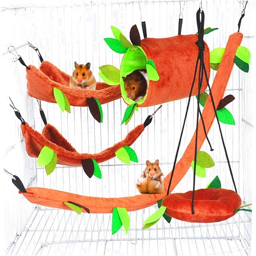 Hamiledyi 5PCS Hamster Hammock Sugar Glider Hammock Set Sugar Glider Cage Accessories Toys Small Animals Hanging Bed Hideout Tunnel Swing Rodent Hammock for Small Hamster Rat Gerbil Sugar Glider