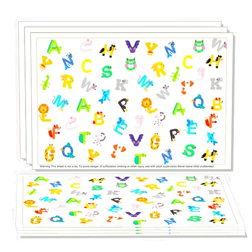 Lethooly Disposable Stick-on Placemats for Baby&Toddler&Kids,Placemats That Sick on Dining Table at Family、Restaurant and Travel,Toddler placemat,40 Pack 12x18in Alphabet Animals Waterproof Table Mat