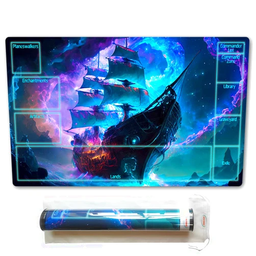 SIXTORE MTG Playmat with Free Plastic Storage Tube and Bag - Stitched Field Rules Zones Play Mat for MTG Card Game Playing for Beginner (MTG2)