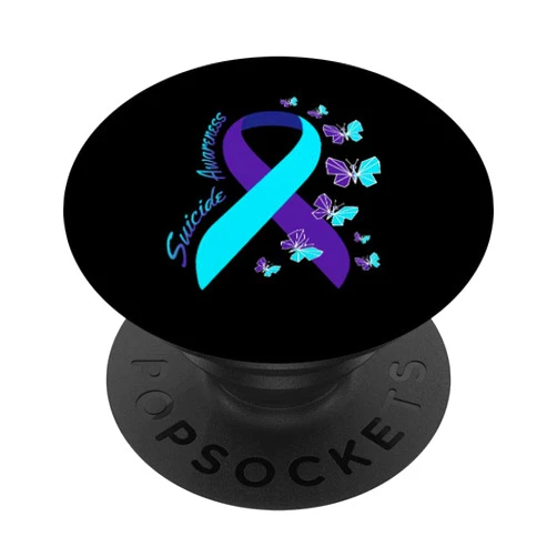 Suicide Prevention Month Gifts by CrushRetro Ribbon Butterfly Suicide Awareness Mental Health PopSockets PopGrip: Swappable Grip for Phones & Tablets