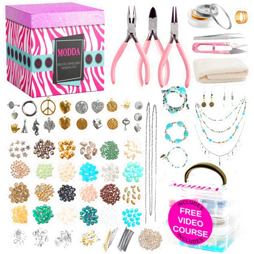 MODDA Deluxe Jewelry Making Kit with Video Course, Includes Instructions, Beads, Necklace, Bracelet, Earrings Making, Crafts for Adults, Beginners, Christmas Gift for Teens, Girls 13-15, Moms, Women