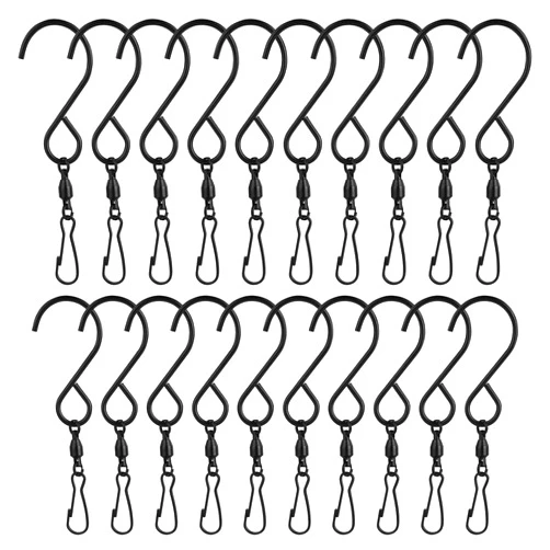 KUUQA 20 Pack Swivel Hooks Clips Wind Spinner S Hook Clips Hanging Wind Chimes Crystal Twisters Party Supplies (Black)