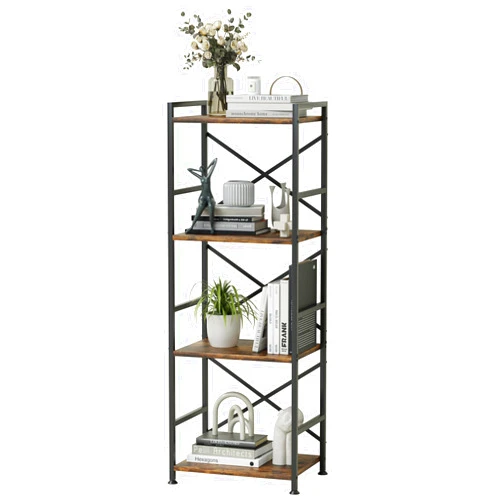 AMOOSON Bookshelf Small Book Shelf, 4 Tier Stackable Bookcase, Adjustable Industrial Book Shelf Storage Organizer for Desktop, Living Room, Bedroom, Office…