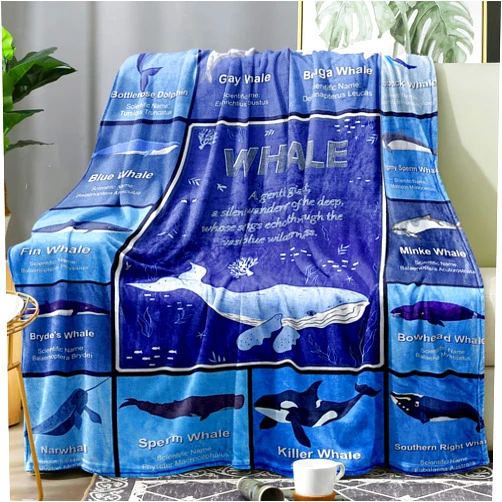Zevrez Whale Blanket, Super Soft Cozy Blue Whales Blanket, Twin Size Ocean Animals Fleece Blanket, Throw Blanket for Baby Kids Adults (Whale 4, 48