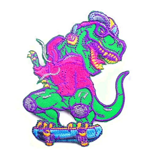 Addones 1Pcs Dinosaur On Skateboard Logo Iron On Sew On High-end Embroidered Patch for Jackets Backpacks Jeans and Clothes Badge Applique Sign Sport Decal