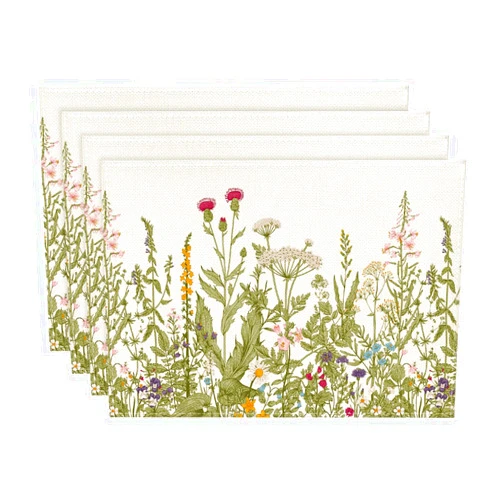 Artoid Mode Antique Herbs and Wild Flowers Summer Placemats Set of 4, 12x18 Inch Seasonal Wildflower Spring Table Mats for Party Kitchen Dining Decoration
