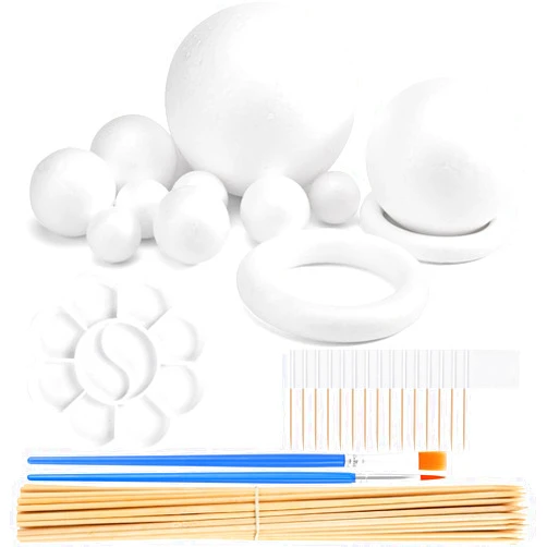 Ourtroness 47PCS Solar System Model Foam Ball Kit Includes 10 Sizes Polystyrene Spheres Balls, Bamboo Sticks, Blank Toothpick Flags, Brushes, Paint Tray Palette for School Science Projects