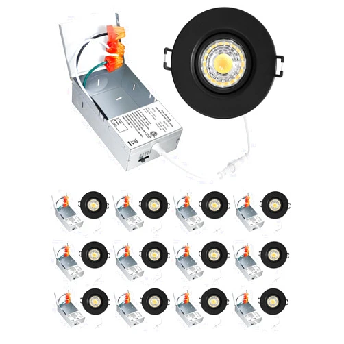 POPANU 3-Inch Gimbal LED Recessed Light Canless Downlight Rotatable Spotlight with Junction Box, Eyeball Ceilling Potlight, Dimmable, 8W 5CCT Adjustable, Black Round Trim, 12 Pack