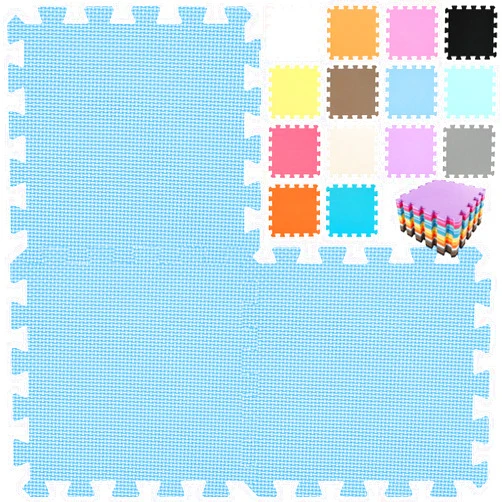 qqpp EVA Rubber 18 Tiles Interlocking Puzzle Foam Floor Mats - Baby Play Mat for Playing | Exercise Mat for Home Workout. Blue. QC-Gb18N