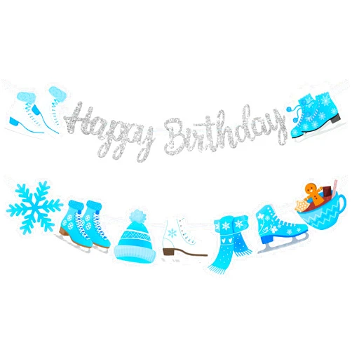 Umoni Ice Skating Birthday Banner Ice Skating Birthday Party Decorations Silver Glitter Ice Skating Party Banner Decorations for Winter Ice Skating Birthday Party Gender Reveal Party Supplies