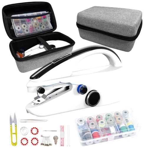 Aovly Sewing Kit:Sewing bliss in one box.Handheld sewing machine,beginner's sewing kit with storage,two power supply modes,portable mini sewing machine,Handheld Sewing Machine for Beginners.All White