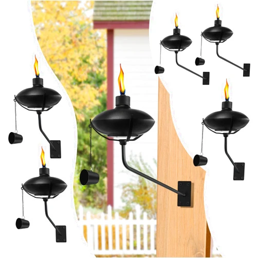 FAN-Torches 6 Pack Wall Mounted Citronella Torches, 18 oz Garden Torches for Outside, Refillable Flame Light Torch, Outdoor Metal Torch for Yard, Patio, Deck, Garden, Party, Landscape