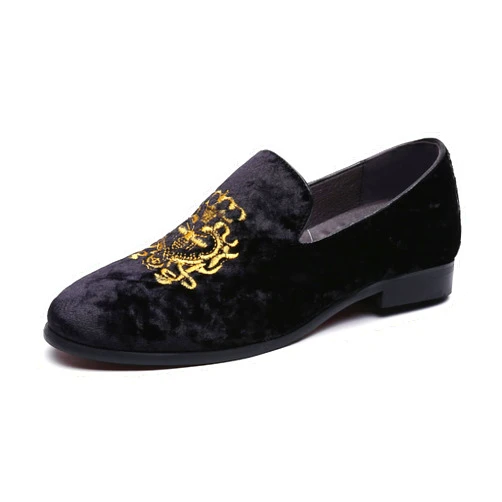 FLQL Men's Luxury Velvet Penny Loafers Shoes Embroidery Suede Dress Loafers Daily Boats Shoes for Party Wedding Prom Size 7-13