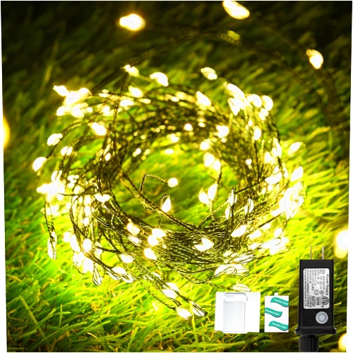 Dailyart Fairy Lights Plug in, 200 Led Fairy String Lights 19Ft Mini Warm Fairy Lights with Timer Small Twinkle Lights Waterproof Fairy Lights for Bedroom Outdoor Indoor Wedding Decorative,Green Wire